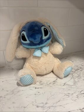 Disney Cream Bunny Stitch Plush with Blue and white Gingham Accents